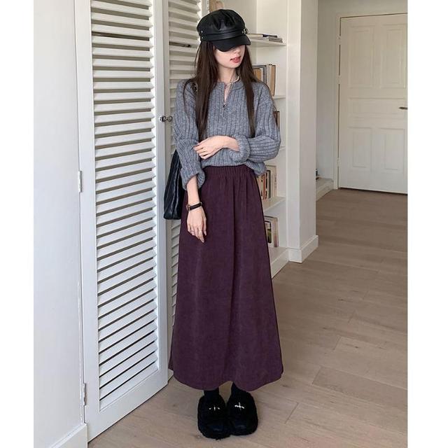 High Rise Plain Maxi A-Line Skirt Product Image