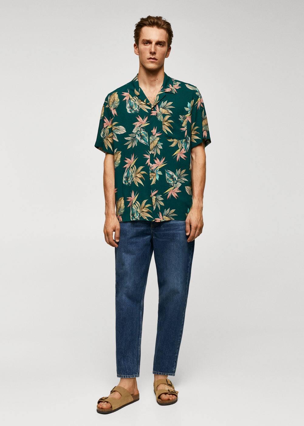 MANGO MAN - Regular-fit Hawaiian-print shirt greenMen Product Image