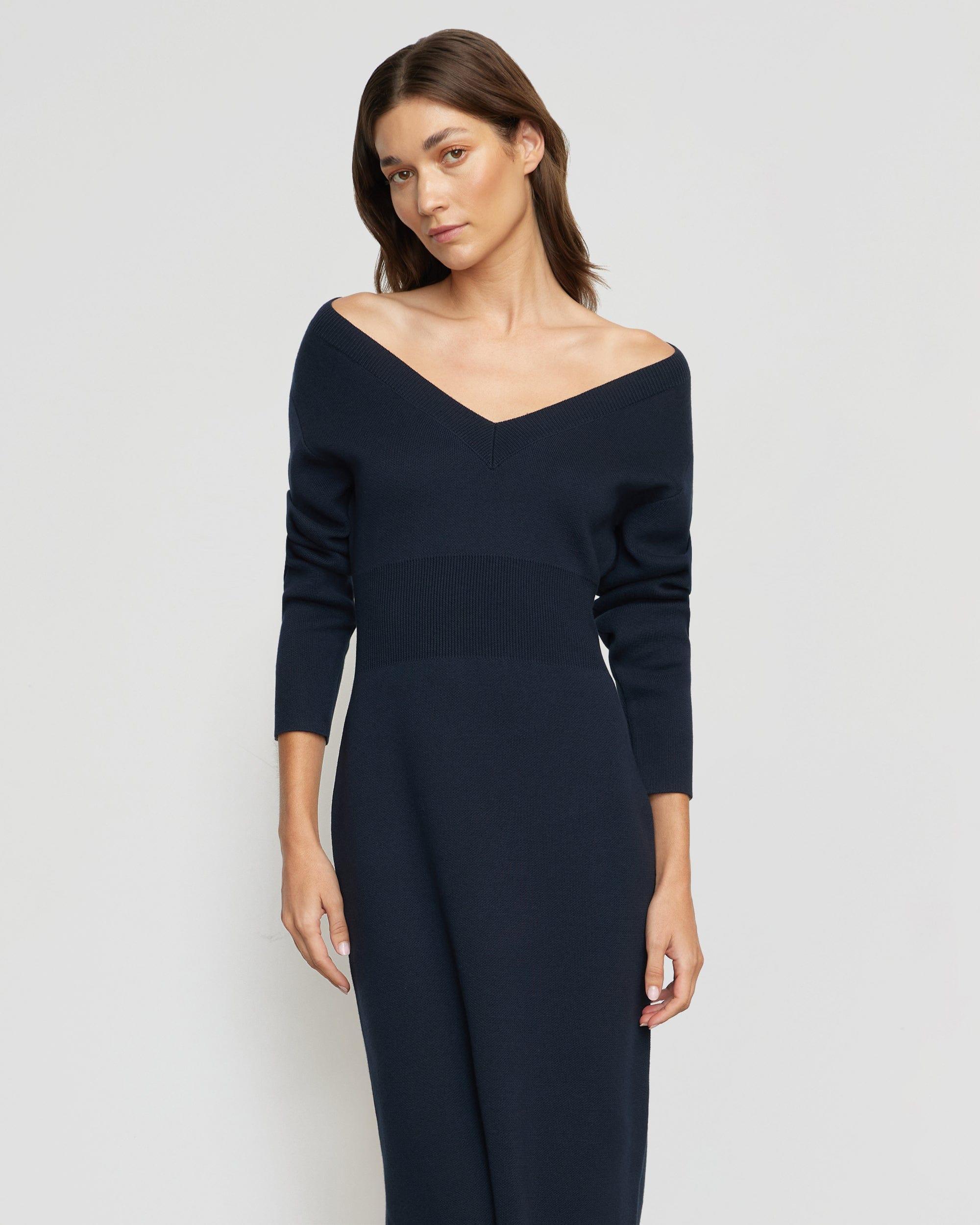 Bora Off-Shoulder V-Neck Sweater Dress Product Image