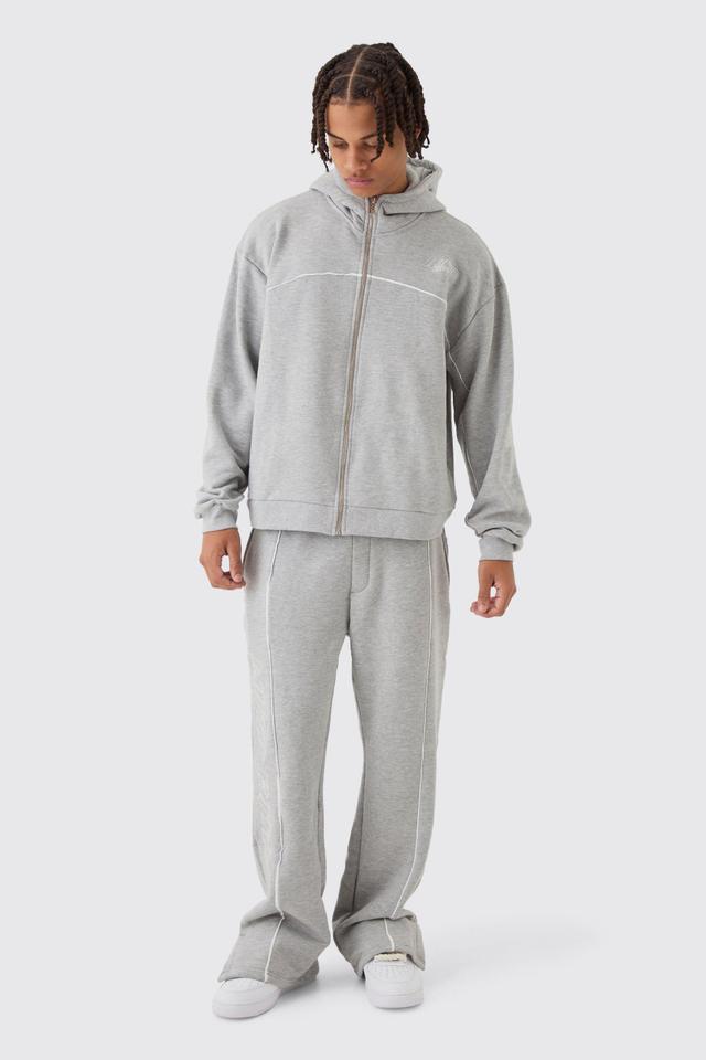 Oversized Boxy Heavyweight Embroidered Piping Hooded Tracksuit | boohooMAN USA Product Image