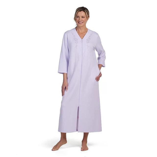 Womens Miss Elaine Essentials Quilt-In-Knit Long Zip Robe Purple Product Image