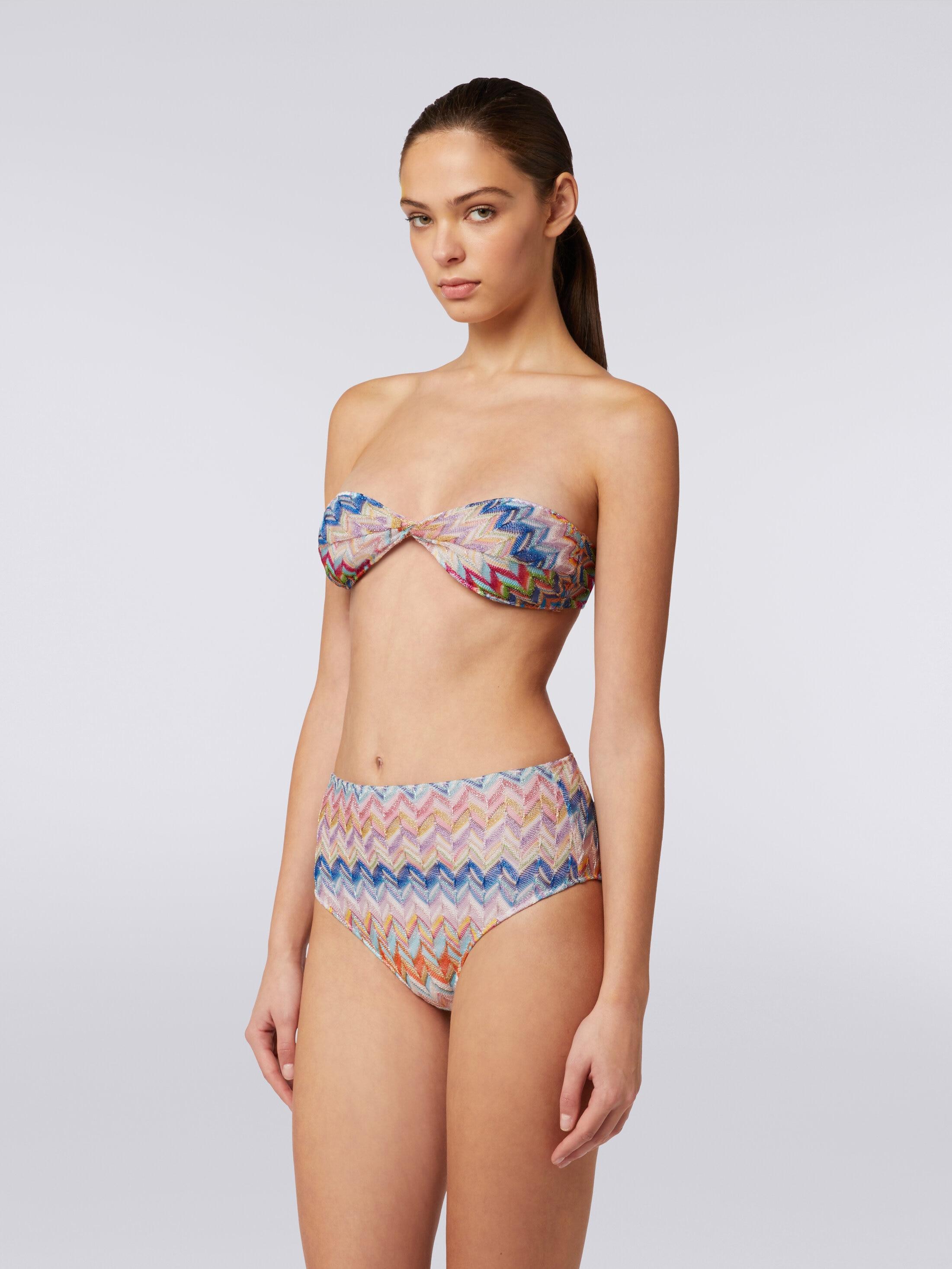 Viscose and lurex bikini with torchon top and high briefs Product Image