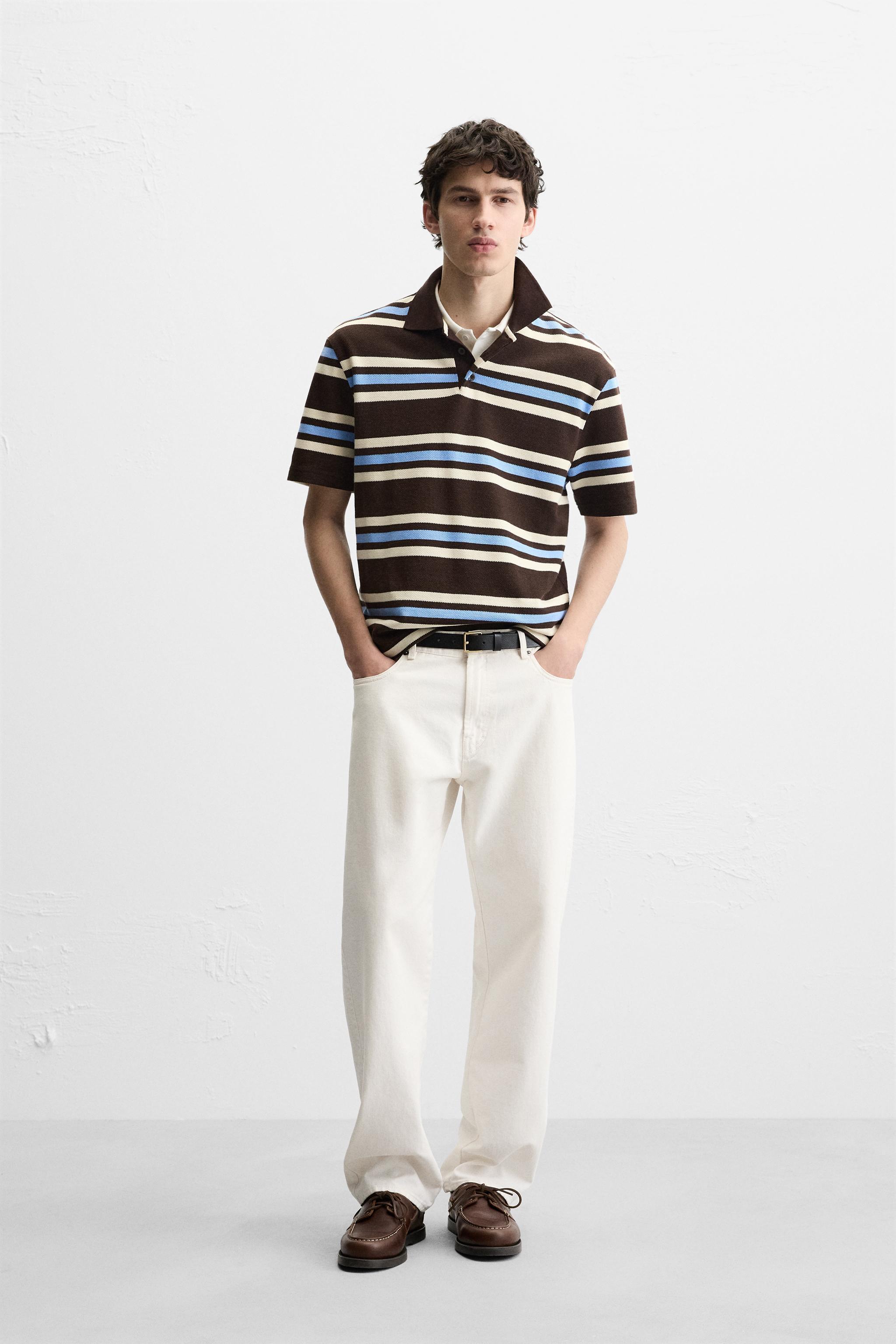 PIQUÉ TEXTURED STRIPED POLO SHIRT Product Image