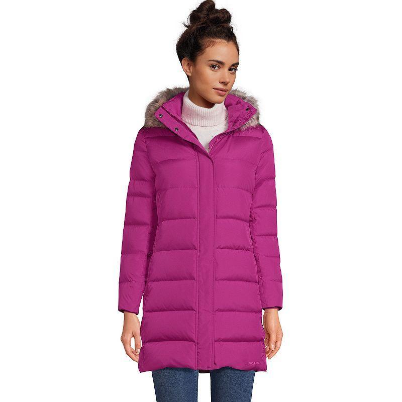 Womens Lands End Faux-Fur Hood Long Down Winter Coat Pink Berry Product Image