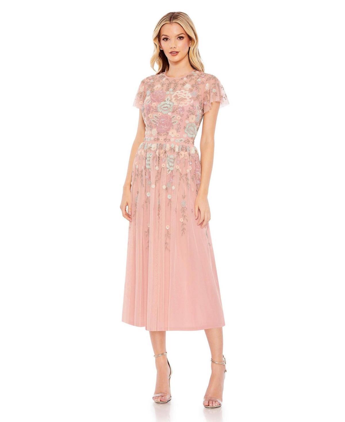 Womens Embellished Illusion High Neck Butterfly Sleeve Midi Dress Product Image