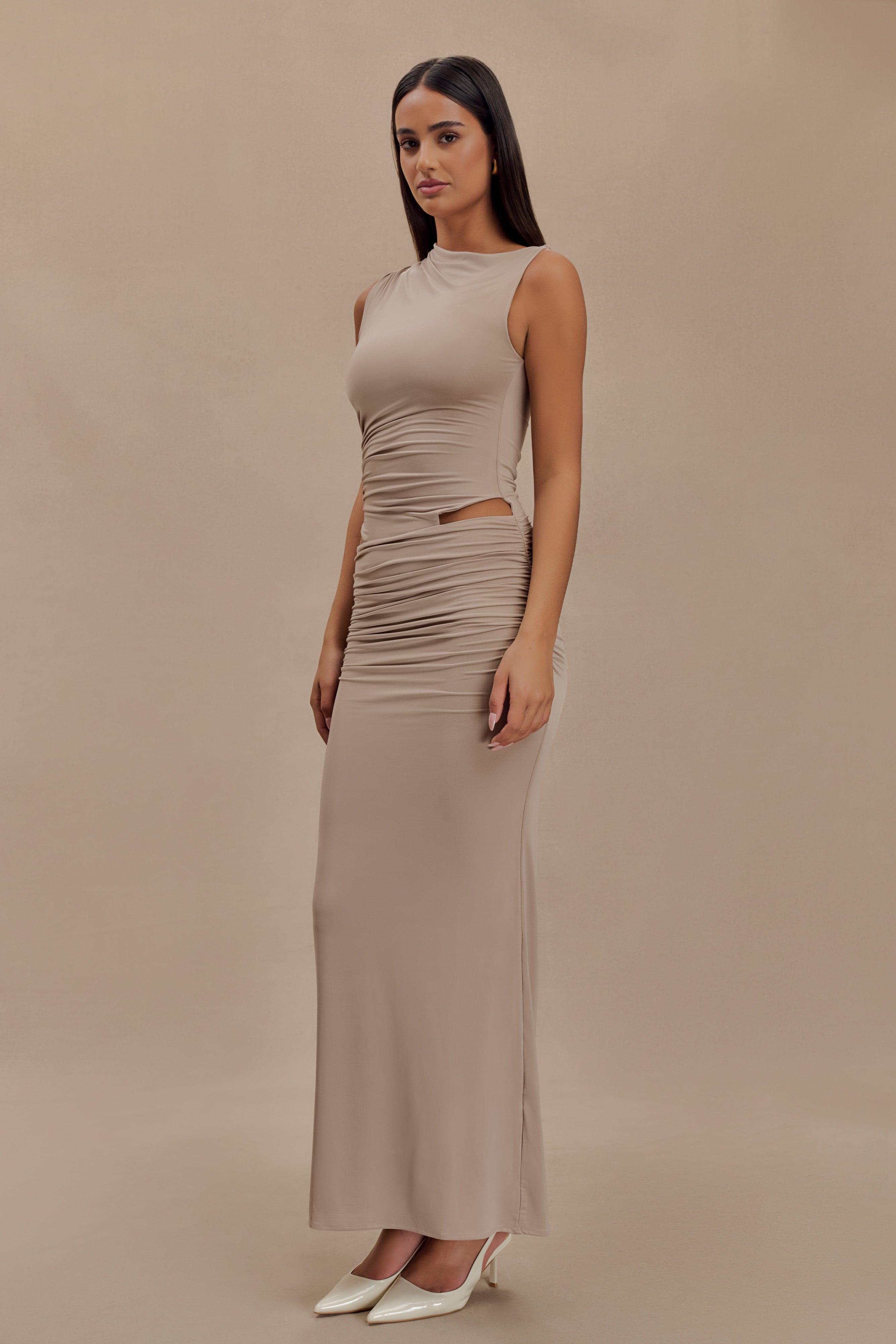 Kaia Slinky Cut Out Maxi Dress - Taupe Product Image