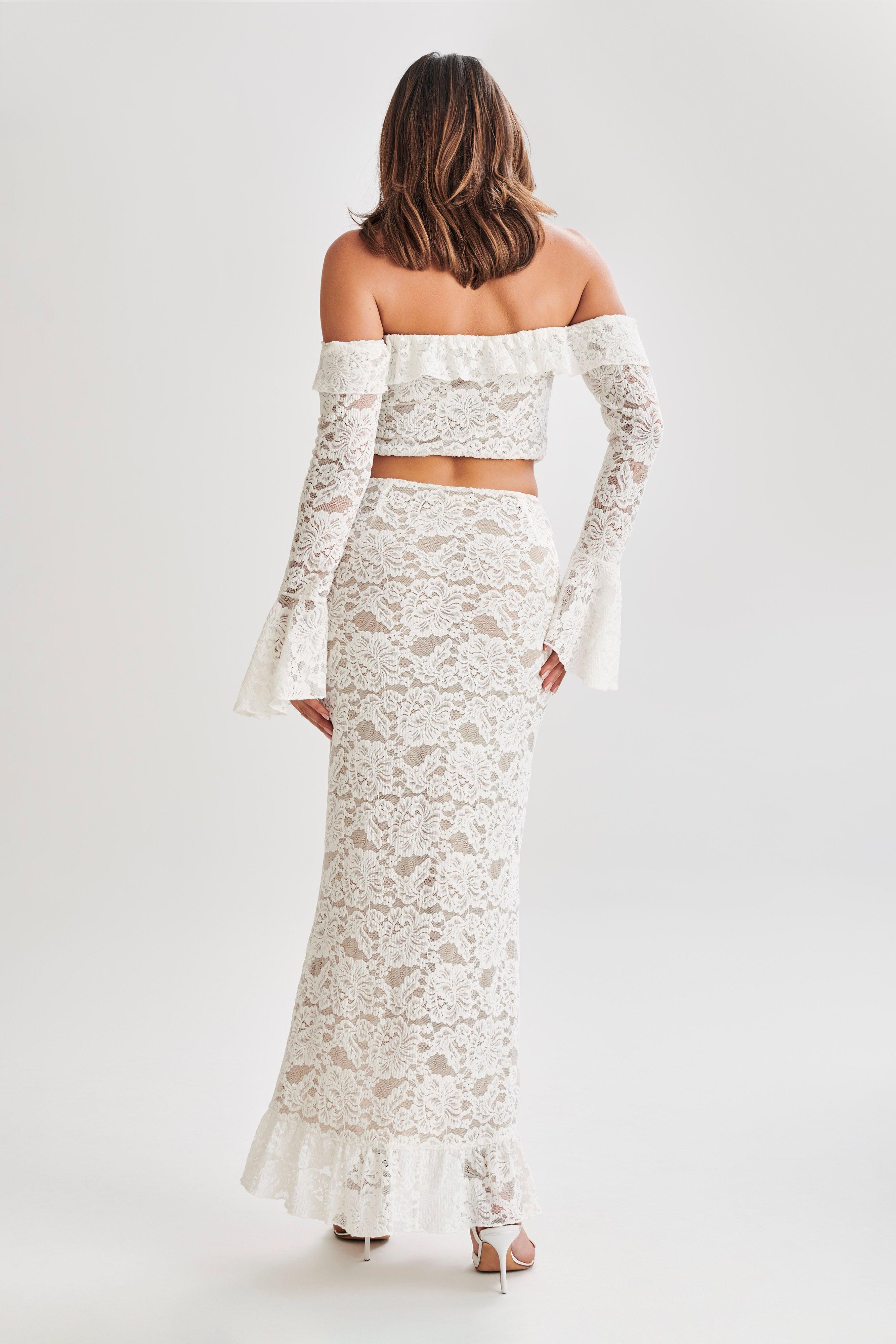 Artemis Lace Plisse Maxi Skirt - Ivory Product Image