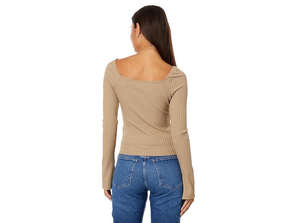 Madewell Ribbed Square-Neck Long-Sleeve Tee (Summer Dune) Women's T Shirt Product Image