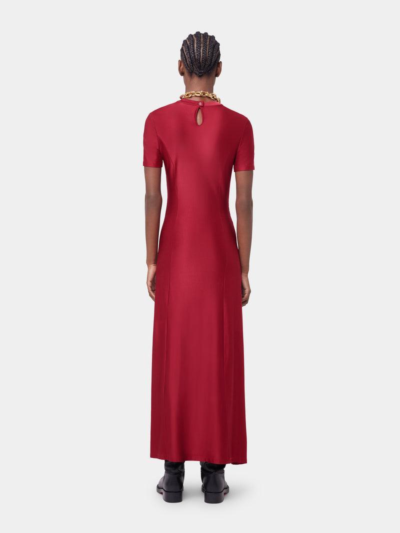 RED LONG DRAPED DRESS IN JERSEY Product Image