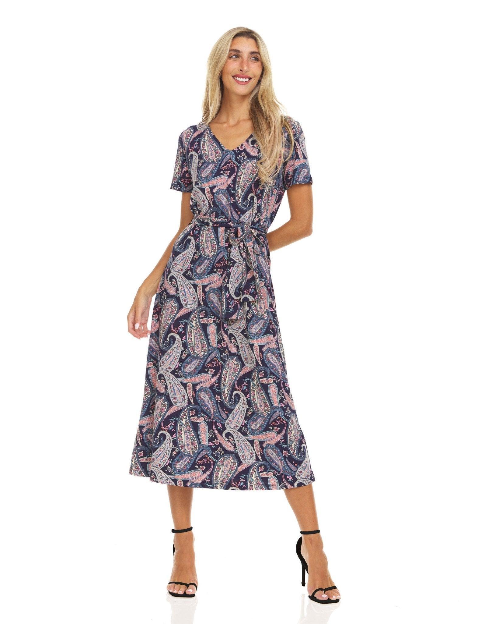 Women's Printed Belted Midi Dress Product Image