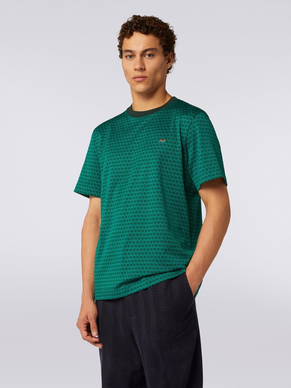 Crew-neck cotton T-shirt with embroidery Green | Missoni Product Image