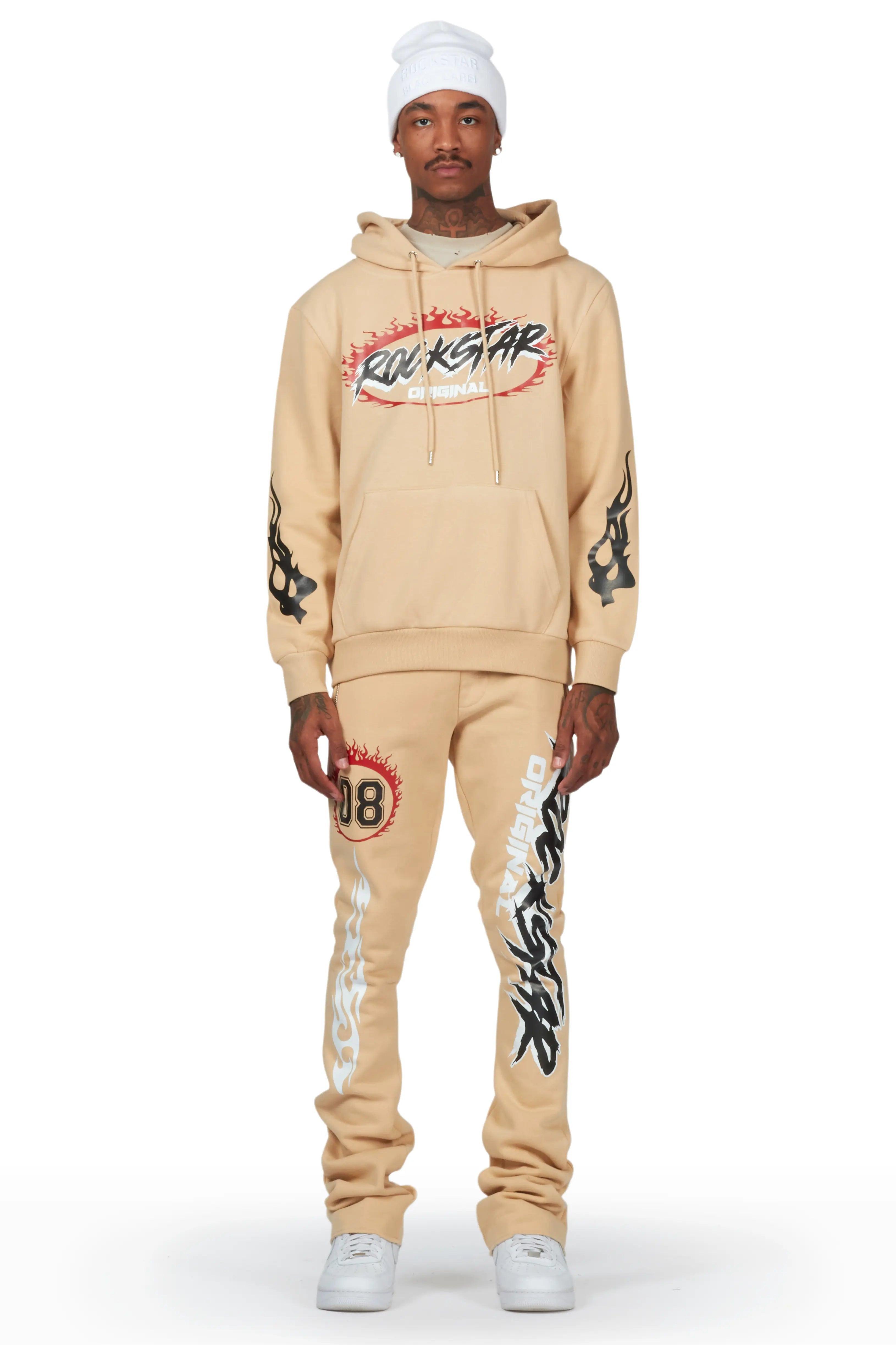 Draven Tan Hoodie/Stacked Flare Track Pant Set Male Product Image