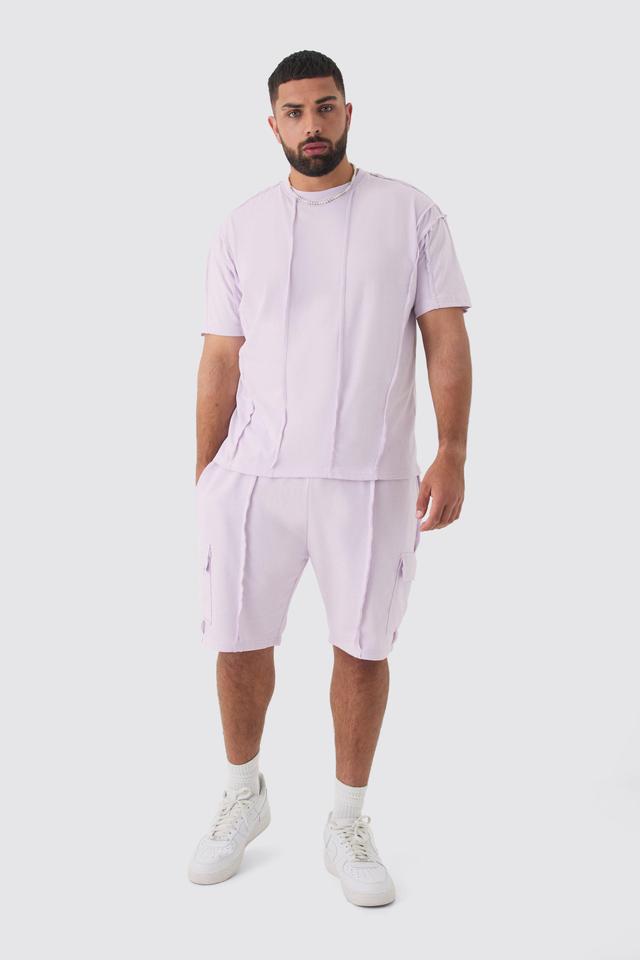 Plus Oversized Raw Interlock Seam T-shirt & Cargo Short Set | boohooMAN USA Product Image