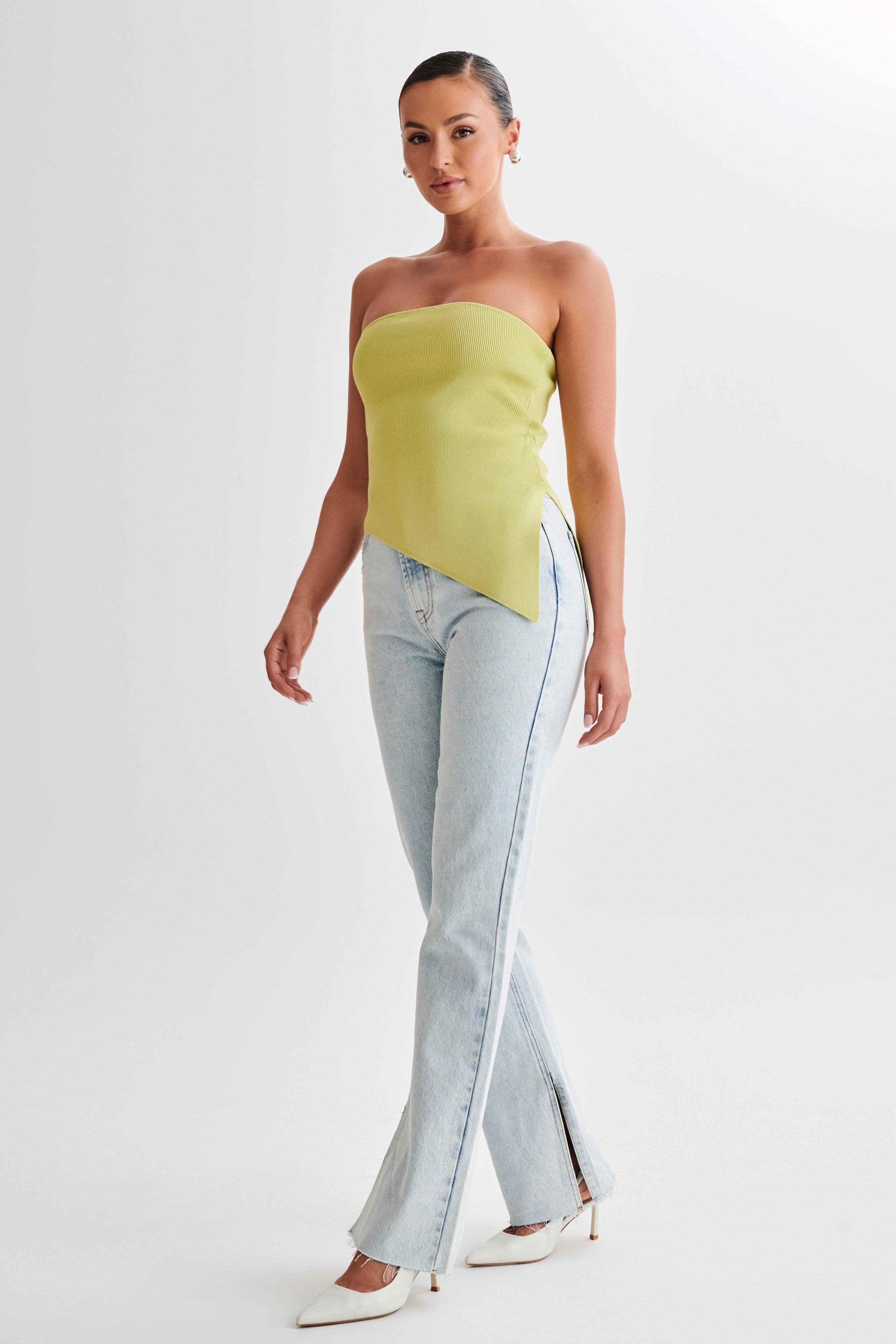 Sidney Asymmetrical Strapless Knit Top - Apple Product Image