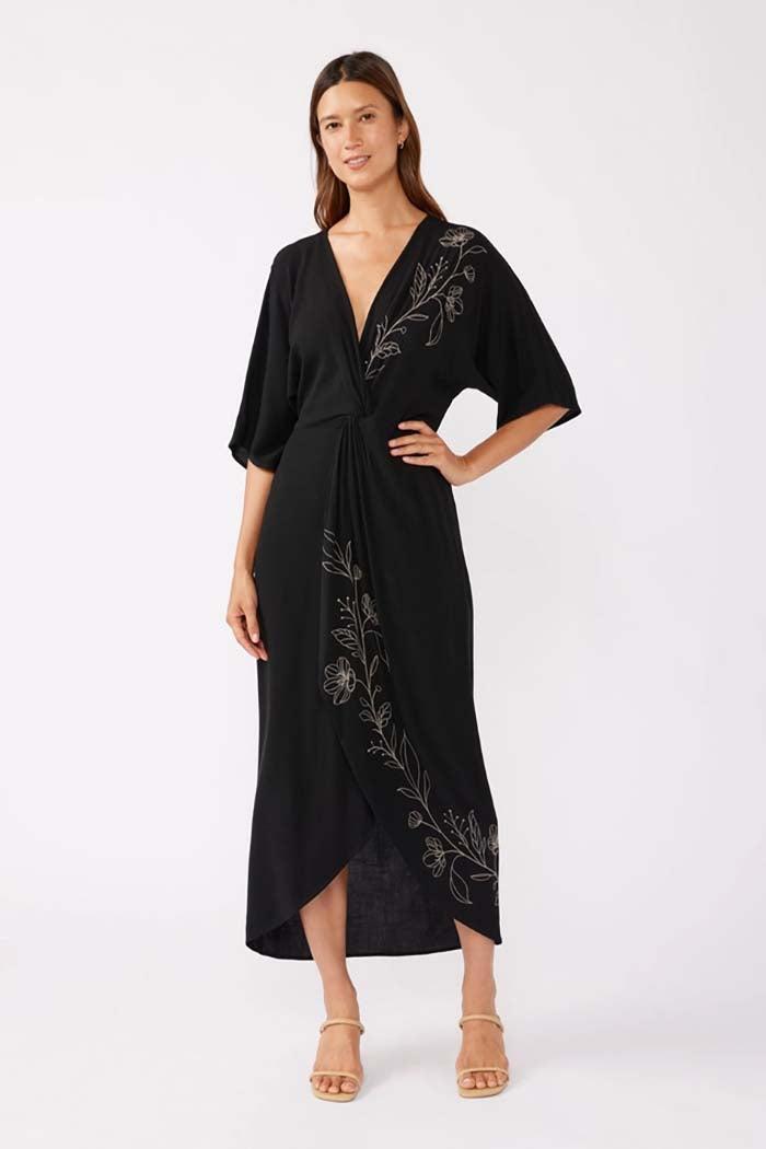 Front Knot Kimono Sleeve Maxi Dress Product Image