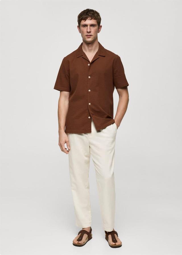 MANGO MAN - Regular-fit 100% seersucker cotton shirt burgundyMen Product Image