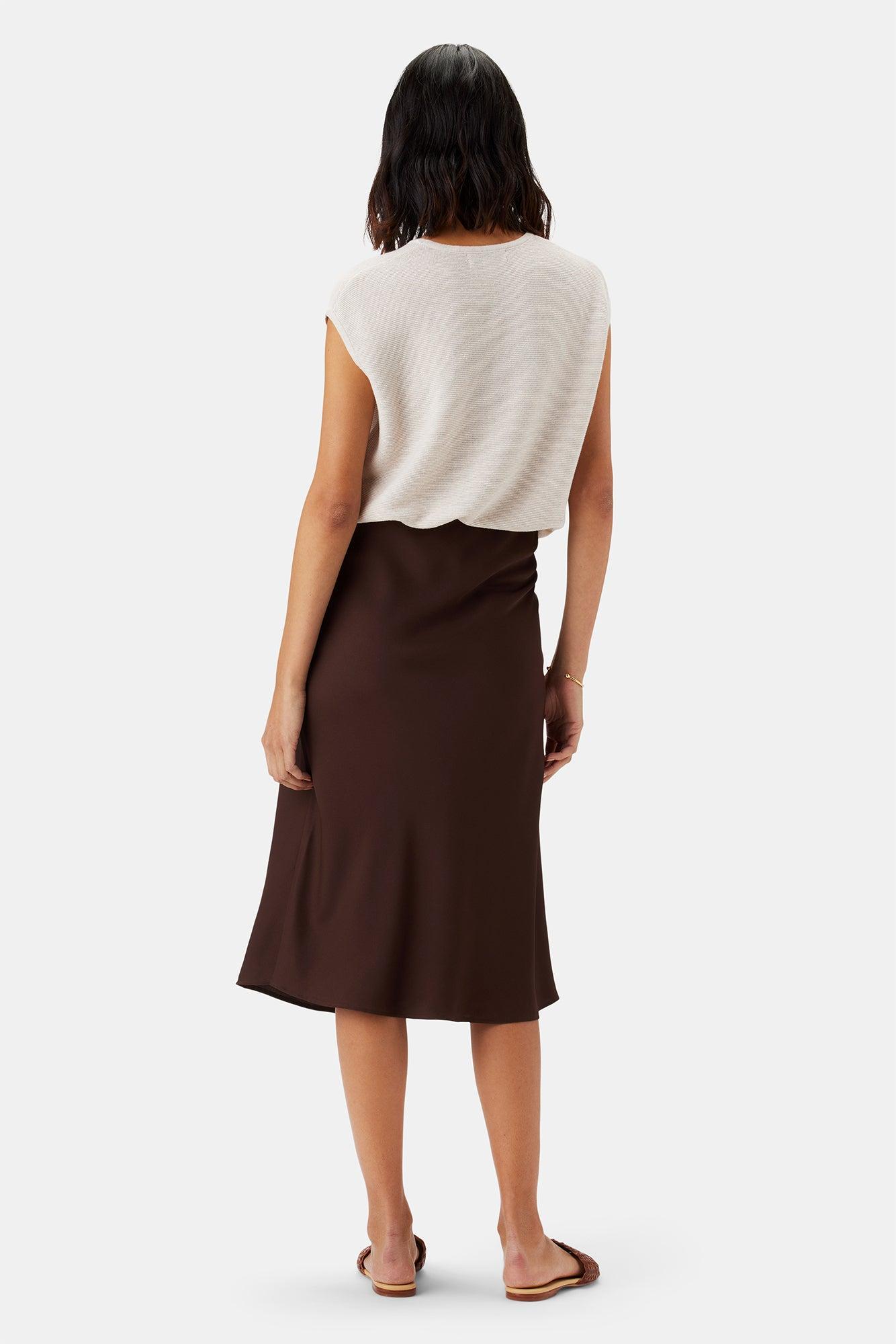 Eve Stretch Silk Skirt - Espresso Product Image