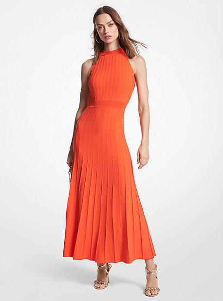 Ribbed Stretch Knit Halter Dress Product Image