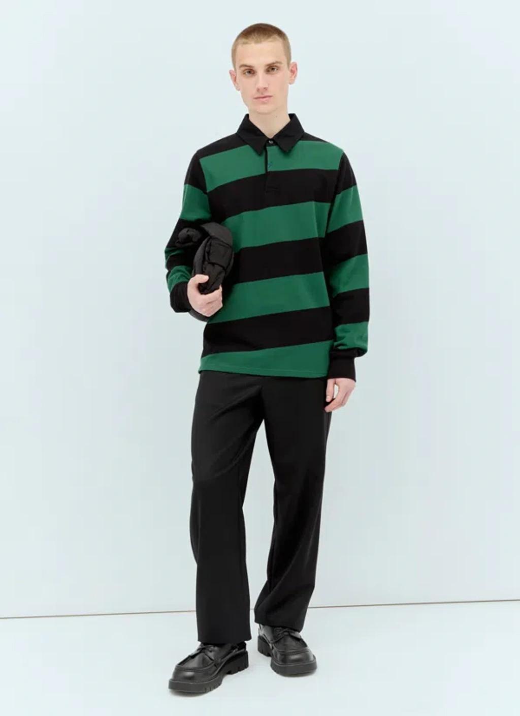 Long-sleeve Striped Cotton Polo Shirt In Black Product Image