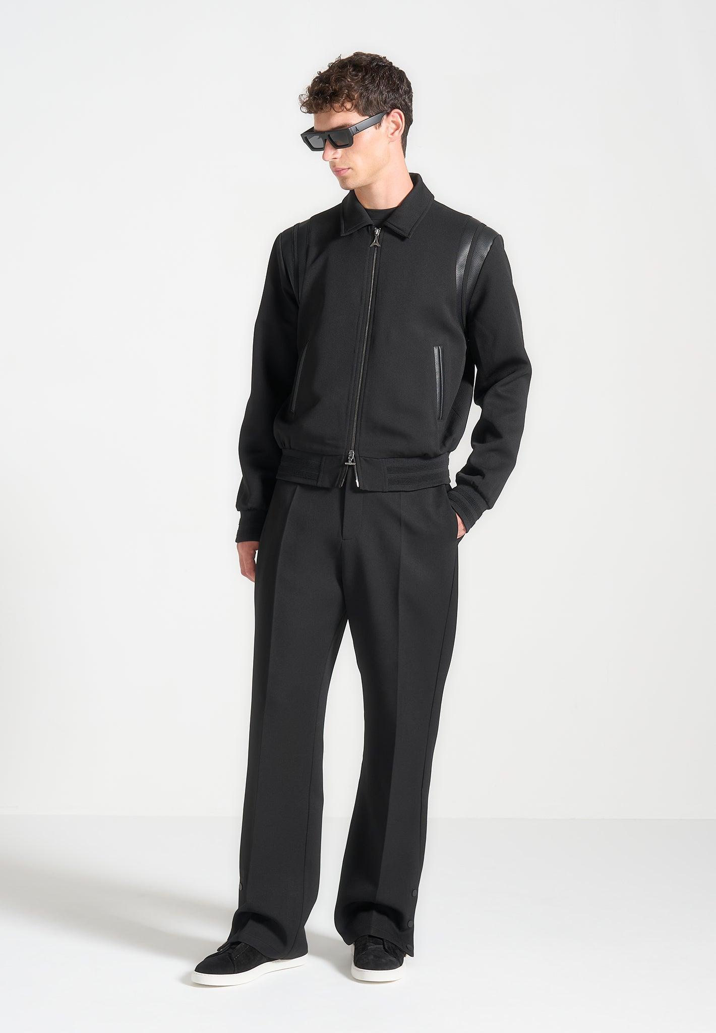 Relaxed Fit Tailored Button Cuff Trousers - Black Male Product Image