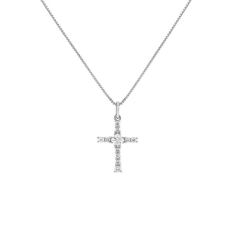 PRIMROSE Sterling Silver Pave Cubic Zirconia Cross Pendant Necklace, Womens Sterling Silver White Product Image