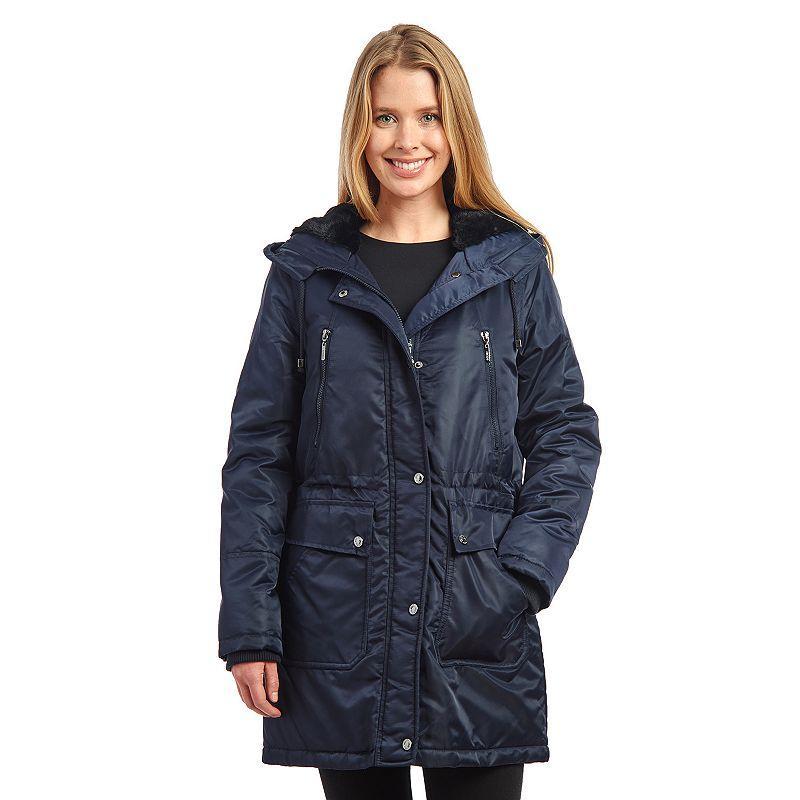 Womens Fleet Street Hooded Puffer Coat with Inner Faux Fur Lining Blue Product Image