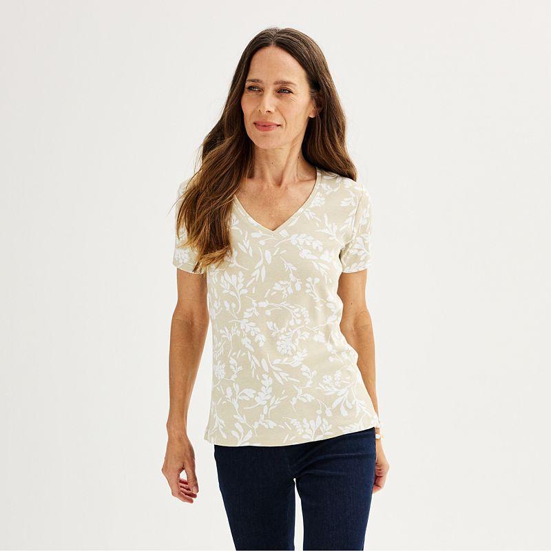 Womens Croft & Barrow Essential V-Neck Tee Blue Deco Floral Product Image