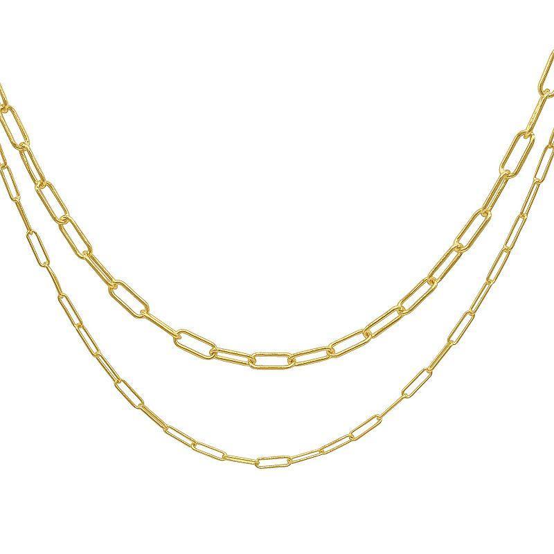 Adornia 14k Gold Plated Stainless Steel Paper Clip Chain Necklace Set, Womens Gold Tone Product Image