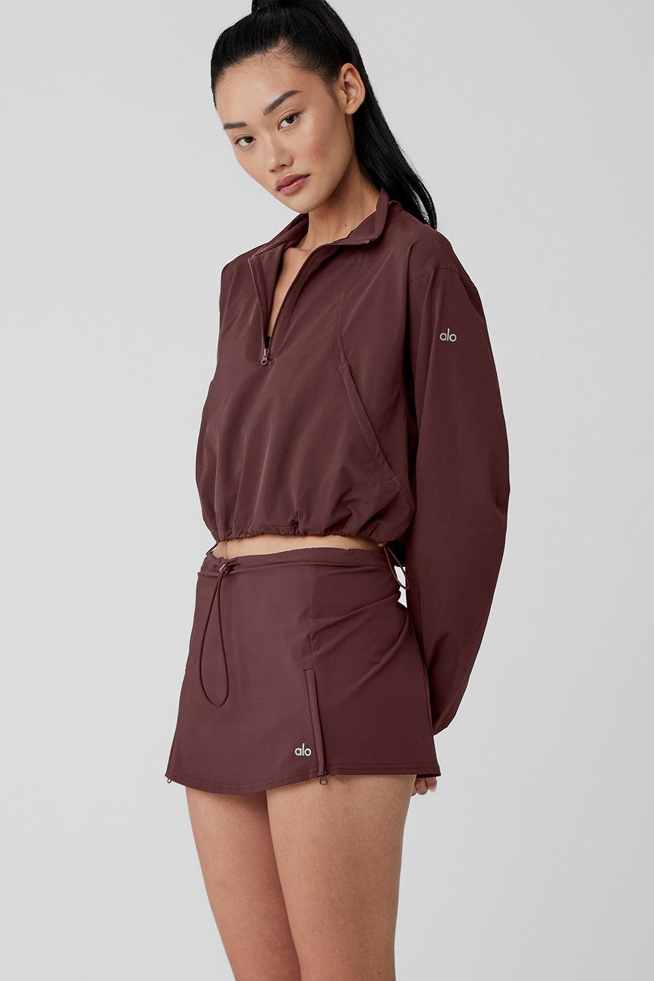 1/4 Zip Cropped In The Lead Coverup - Cherry Cola Female Product Image