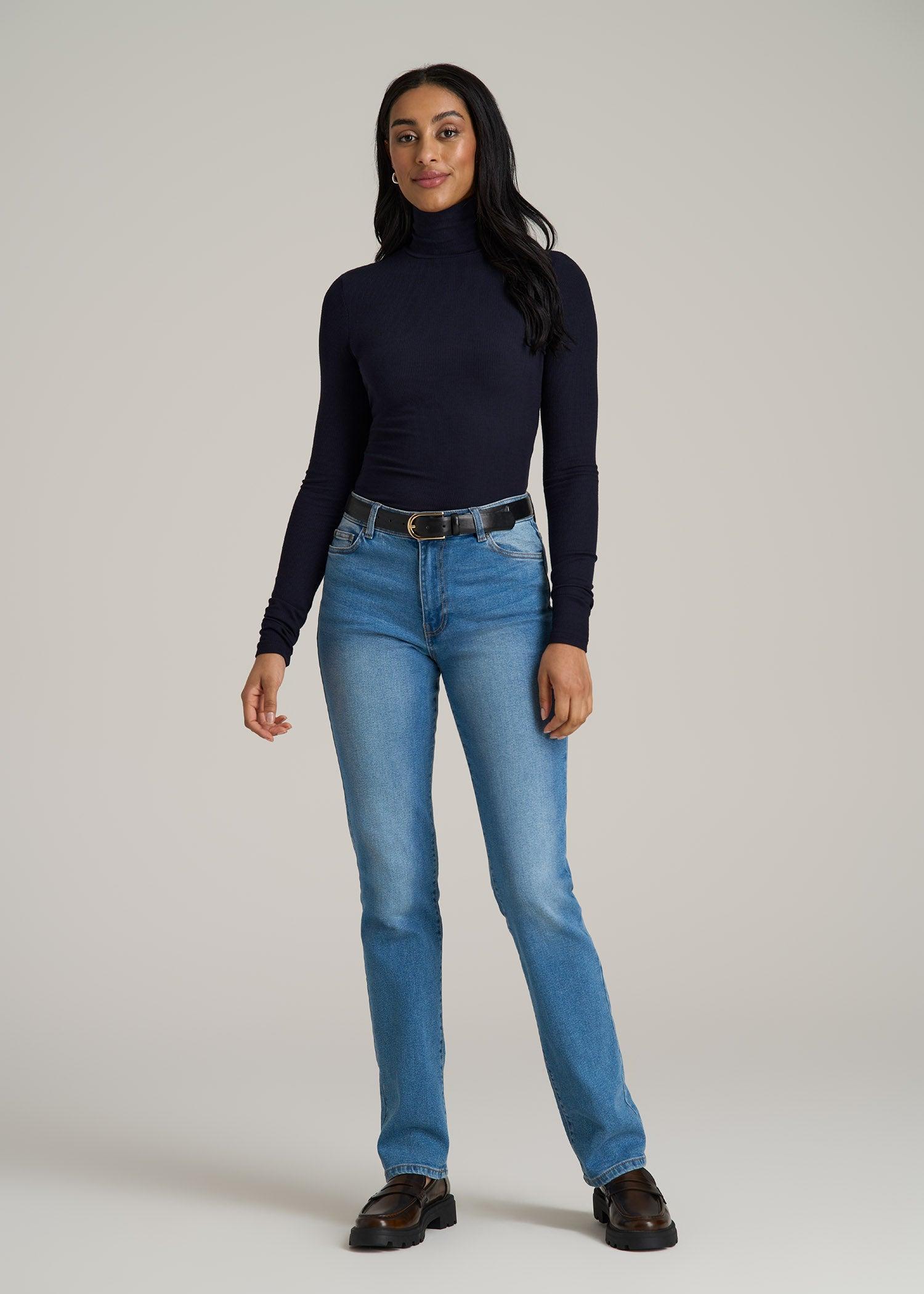 Tall Women's FITTED Long Sleeve Ribbed Turtleneck Tee in Deep Navy Product Image