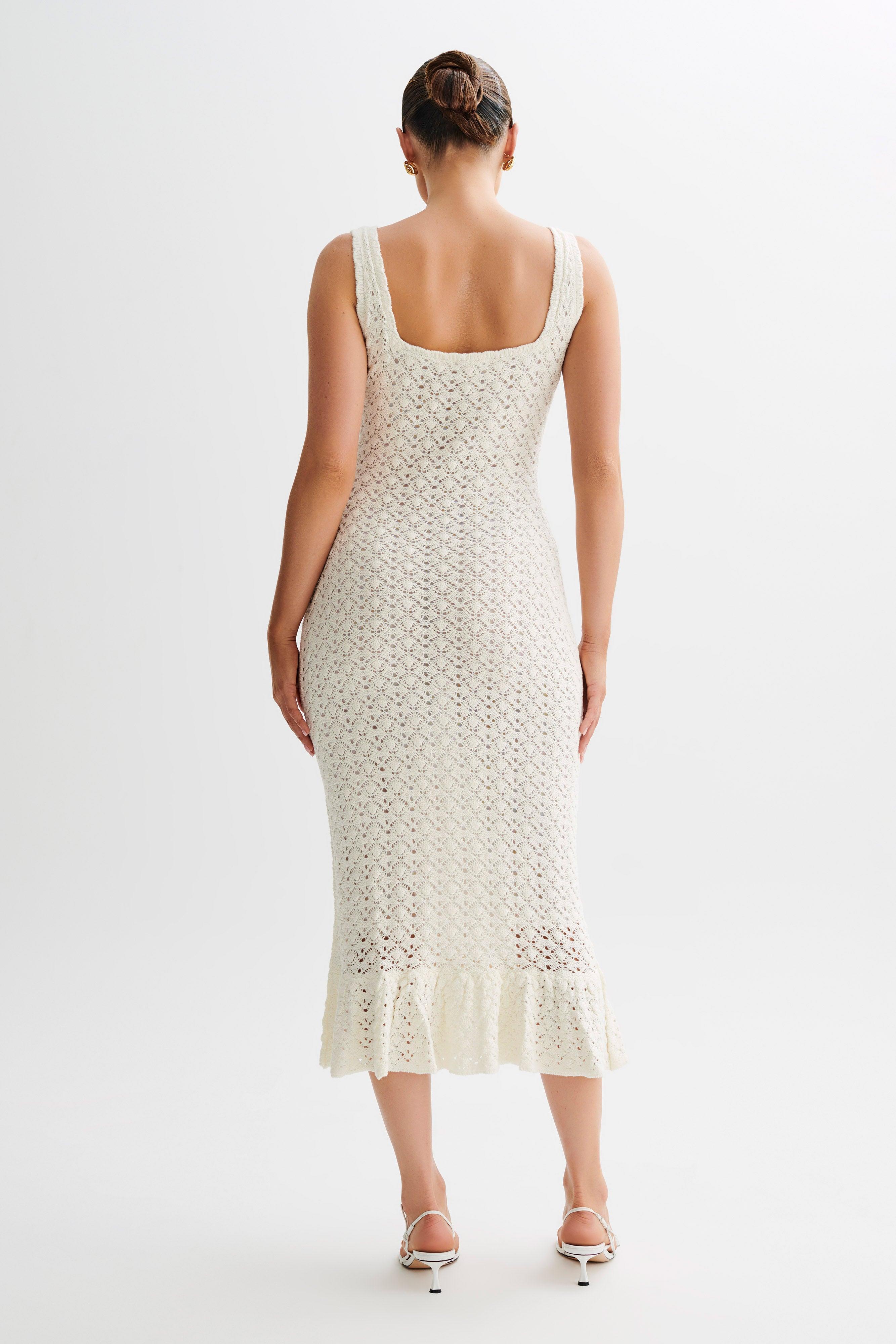 Sylvie Frill Knit Midi Dresses - Ivory Product Image