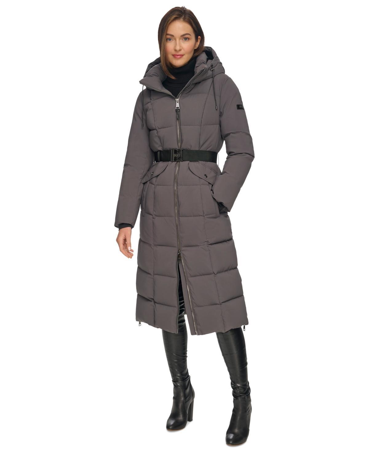 Dkny Womens Maxi Belted Hooded Puffer Coat Product Image