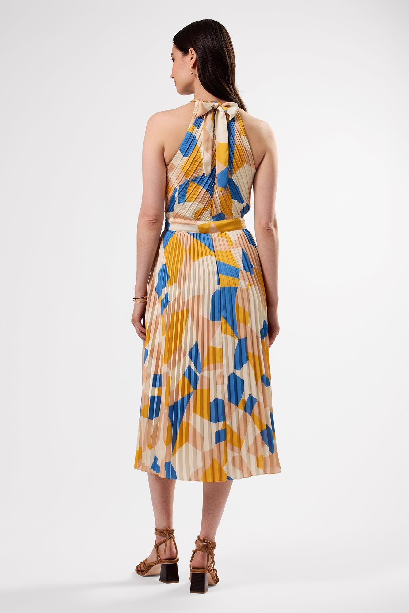 Pleat Recycled Sateen Dress - Sonia Indigo Blue Multi Product Image