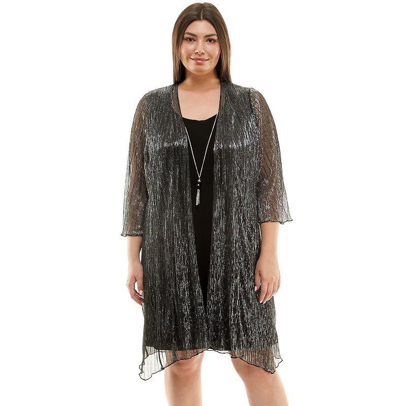 Plus Size Luxology 3-Piece Jacket & Shift Dress with Necklace, Womens Product Image