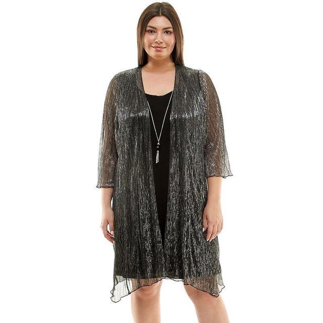 Plus Size Luxology 3-Piece Jacket & Shift Dress with Necklace, Womens Product Image