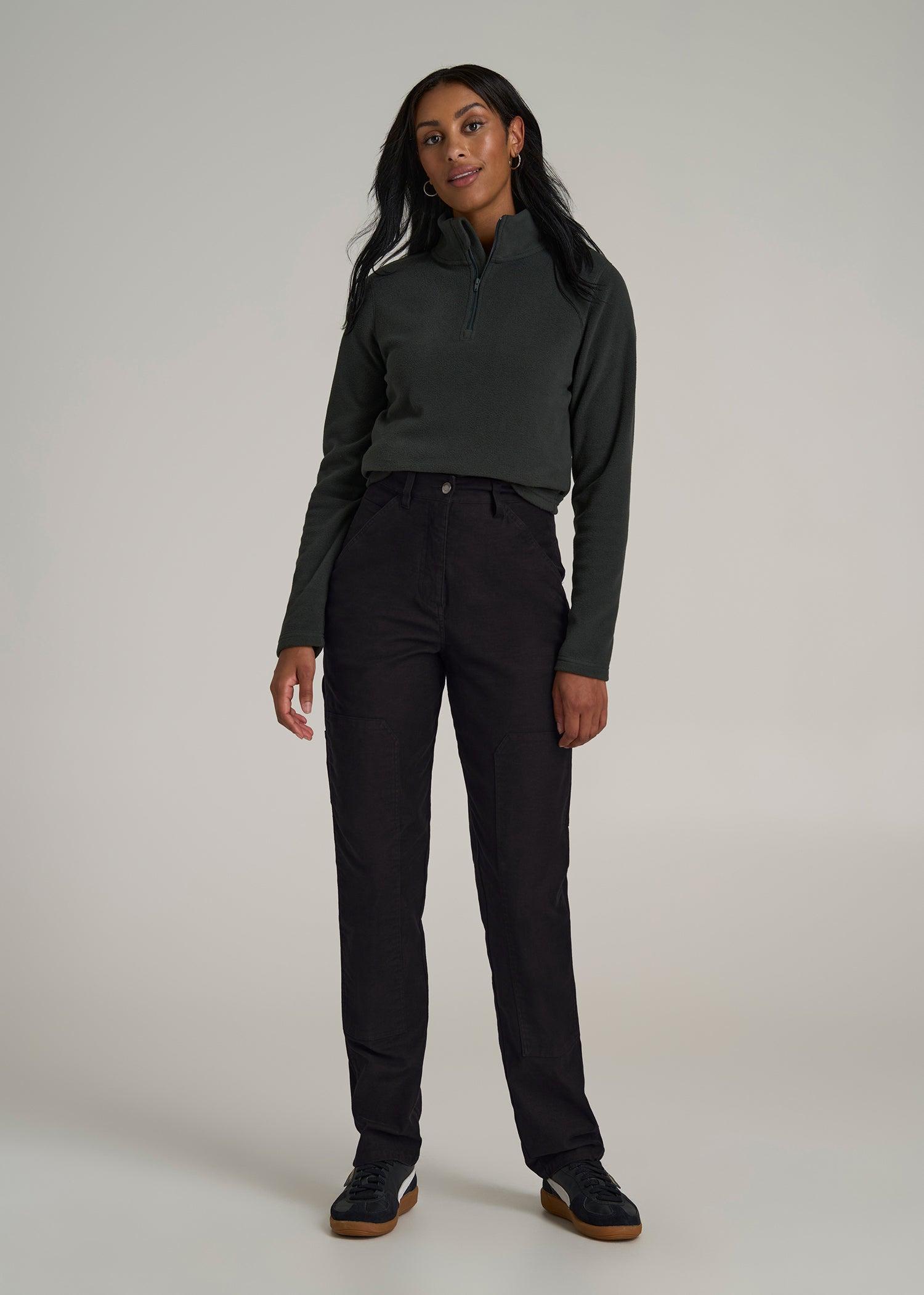 High-Waisted Carpenter Pocket Pants for Tall Women in Black Product Image