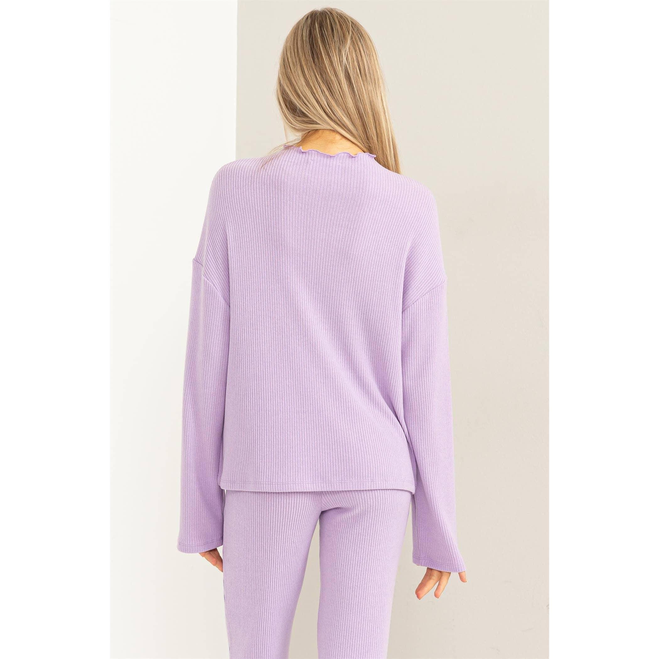 Lavender Oversized High Neck Top With Side Slit Product Image