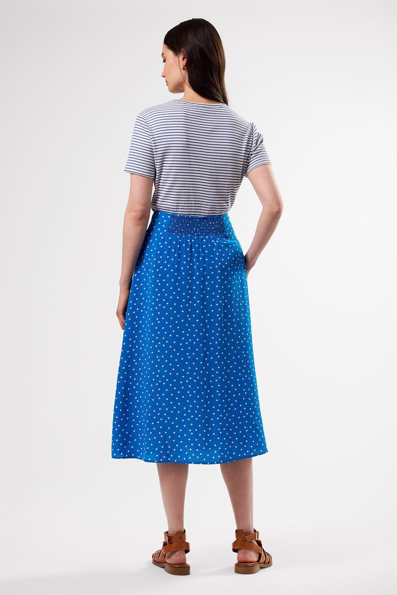 Button Front Washable Silk Skirt - Riviera Dot Turquoise Product Image