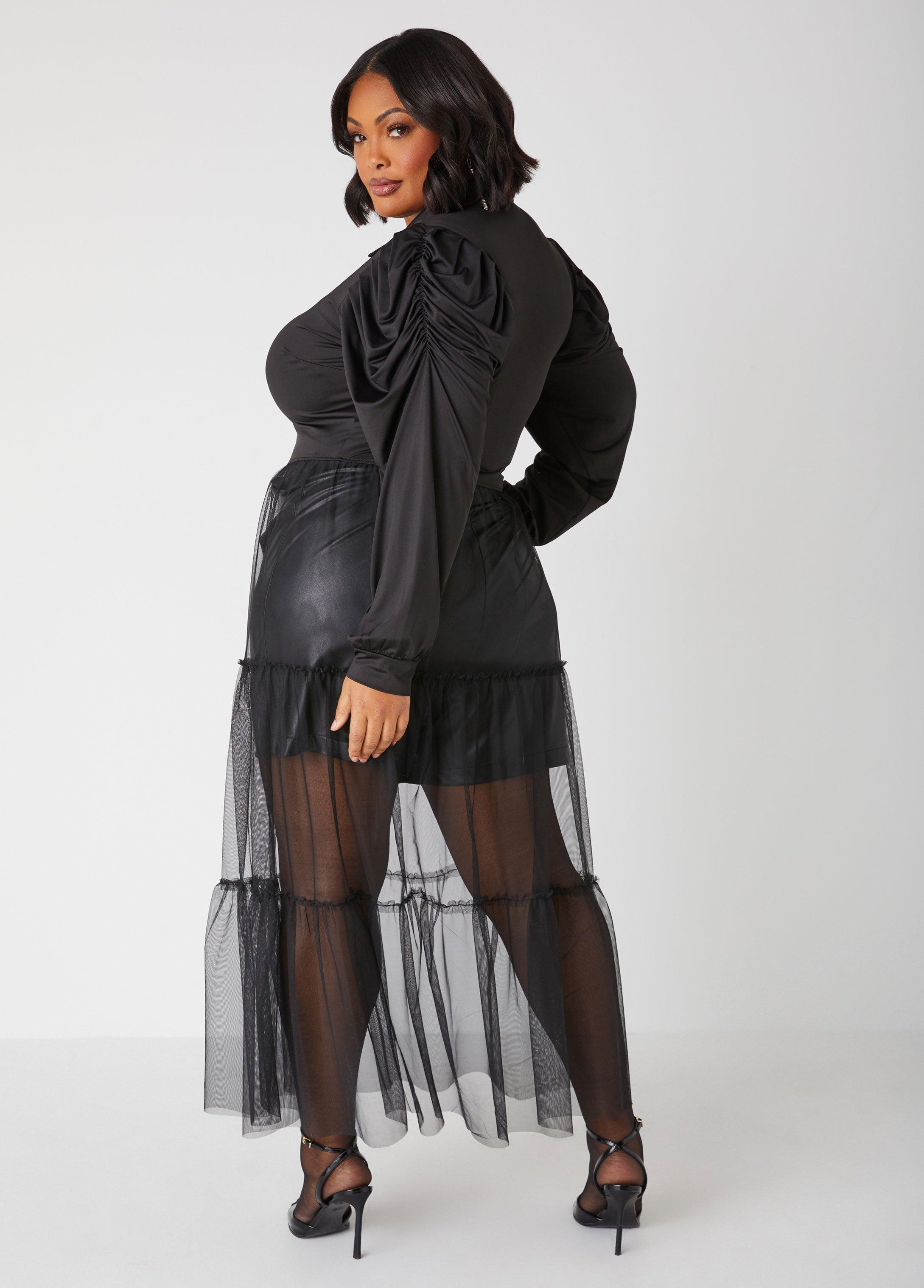 Plus Size Pleated Tulle Paneled Duster Ashley Stewart Product Image