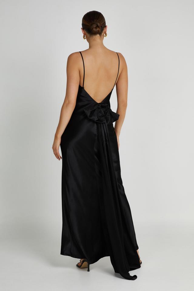 Kailey Low Back Maxi Dress With Detachable Bow Train - Black Product Image