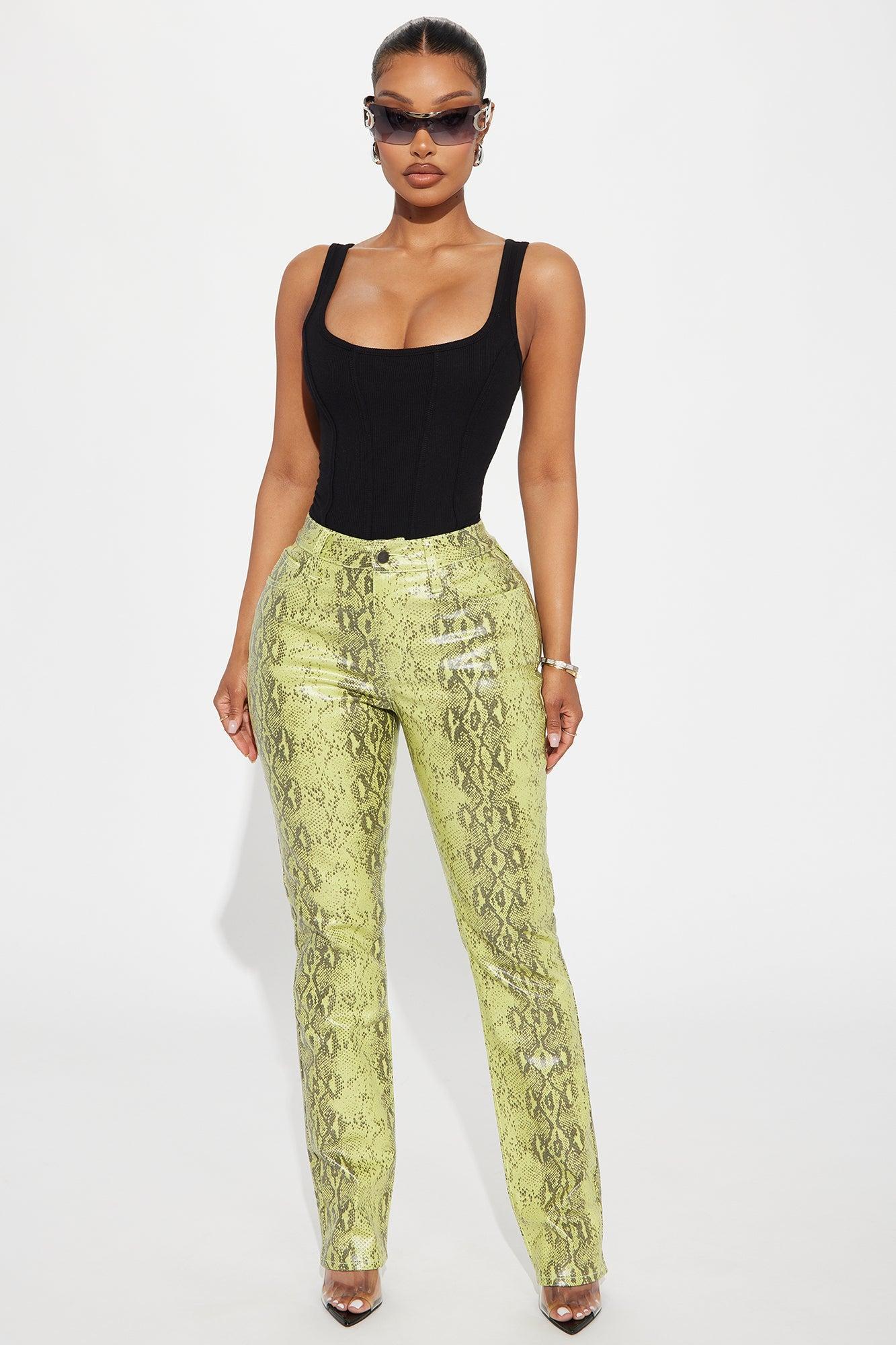 Iliana Faux Leather Slim Straight Pant - Lime Product Image