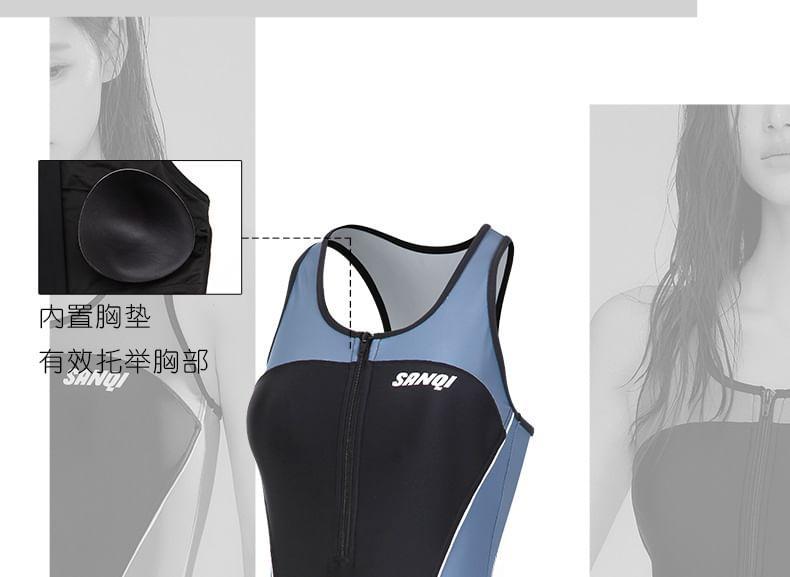 Sleeveless Half Zip Lettering Swimsuit Product Image