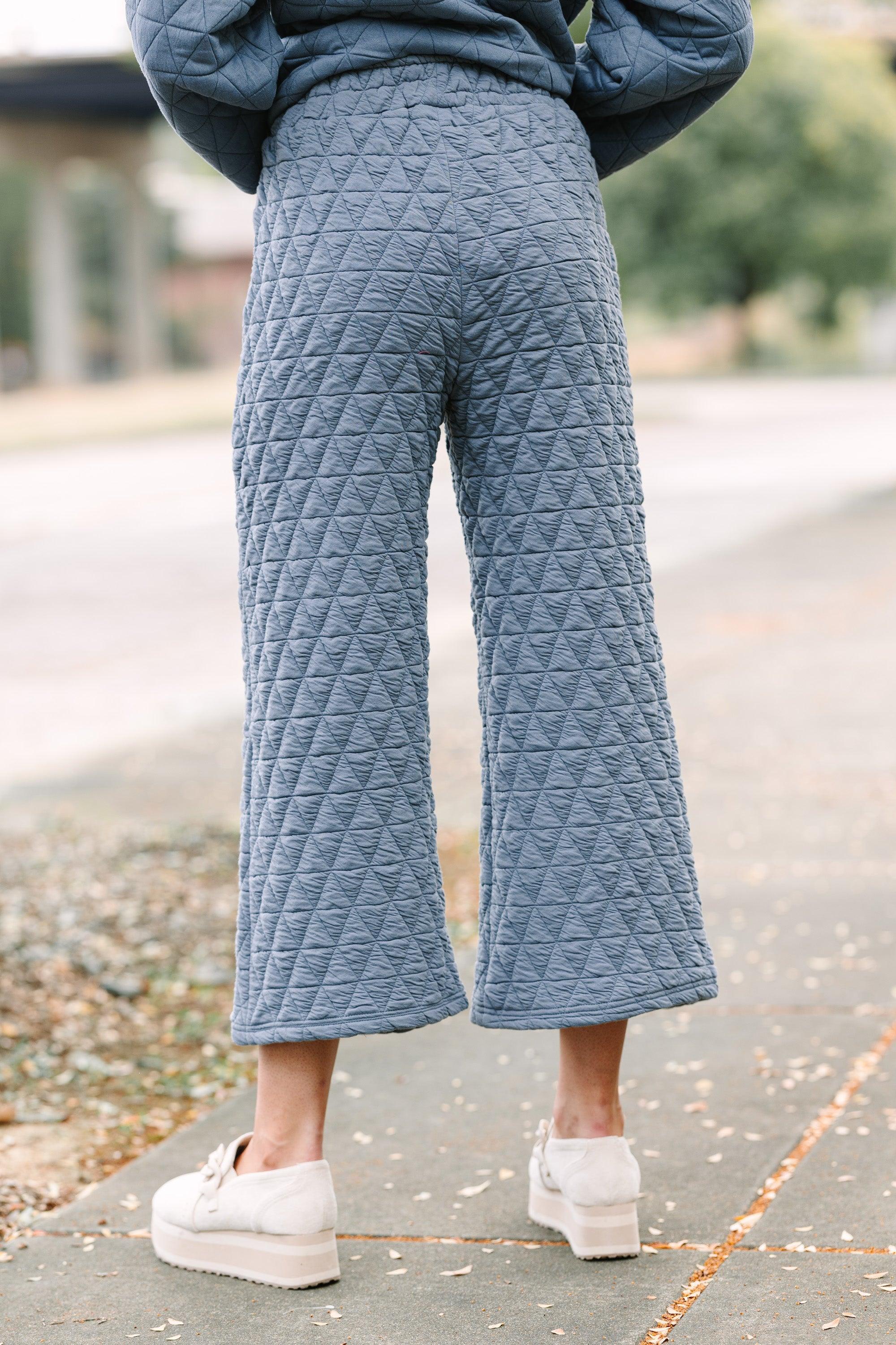 Make A Choice Denim Blue Quilted Pants Female Product Image