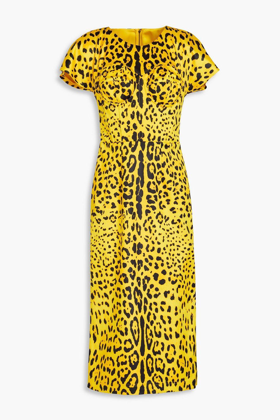 DOLCE & GABBANA Leopard-print Satin Mini Dress In Yellow Product Image