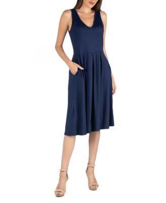 Fit and Flare Midi Sleeveless Dress with Pocket Detail Product Image