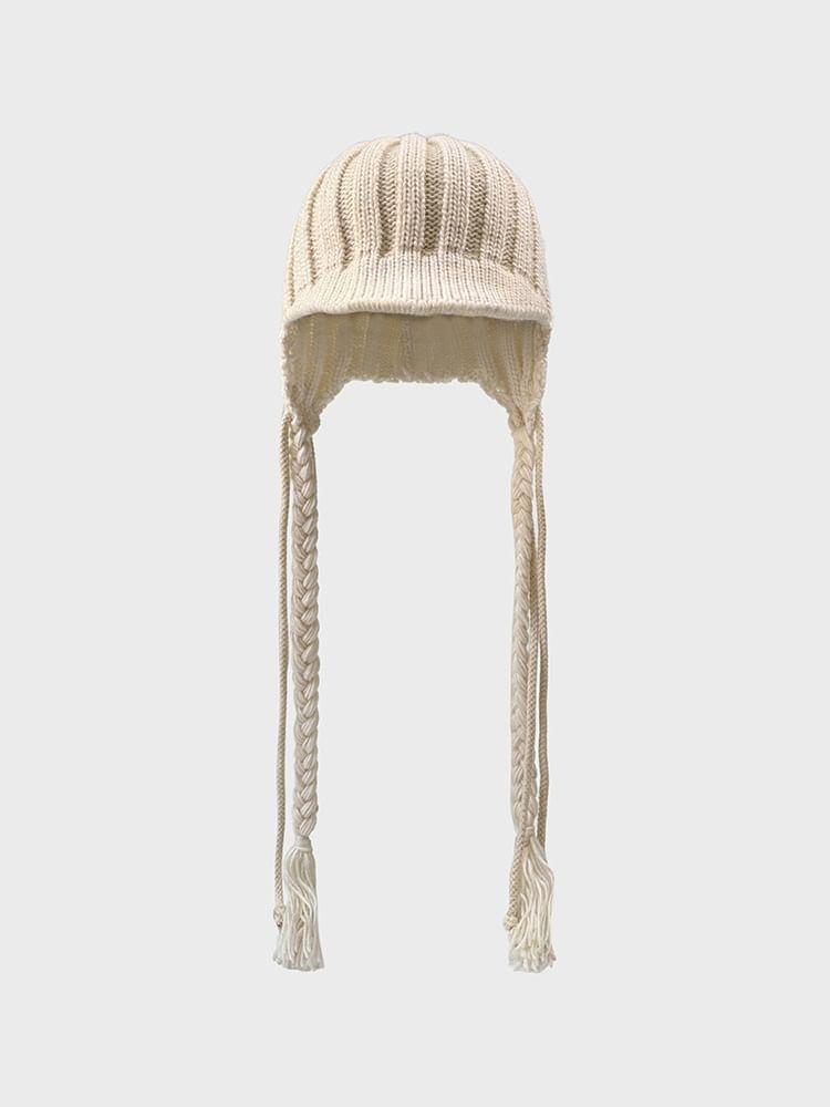 Plain Tassel Trim Knit Trapper Hat Product Image