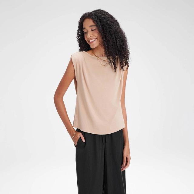 Womens Ruched Knit Cap Sleeve Top - A New Day Khaki XS Product Image