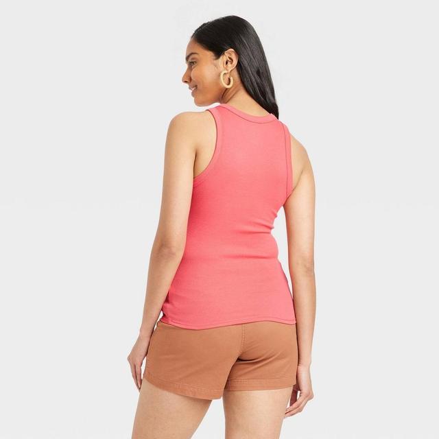 Womens Slim Fit Ribbed High Neck Tank Top - A New Day Coral M Product Image