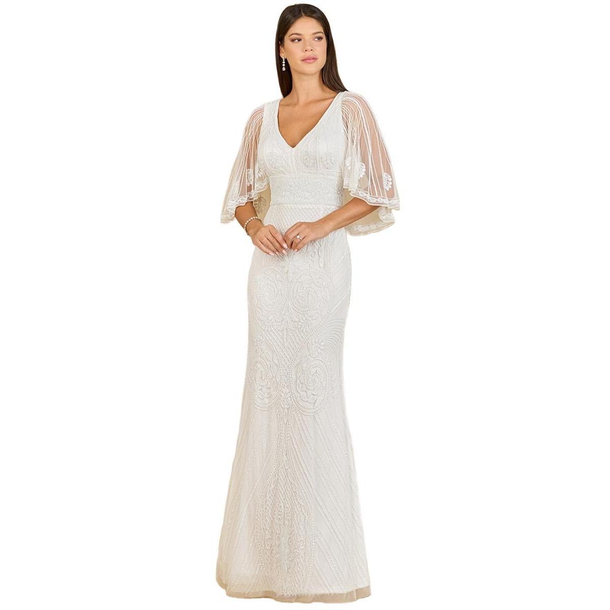 Lara Womens Cape Sleeve V-Neck Beaded Gown Product Image