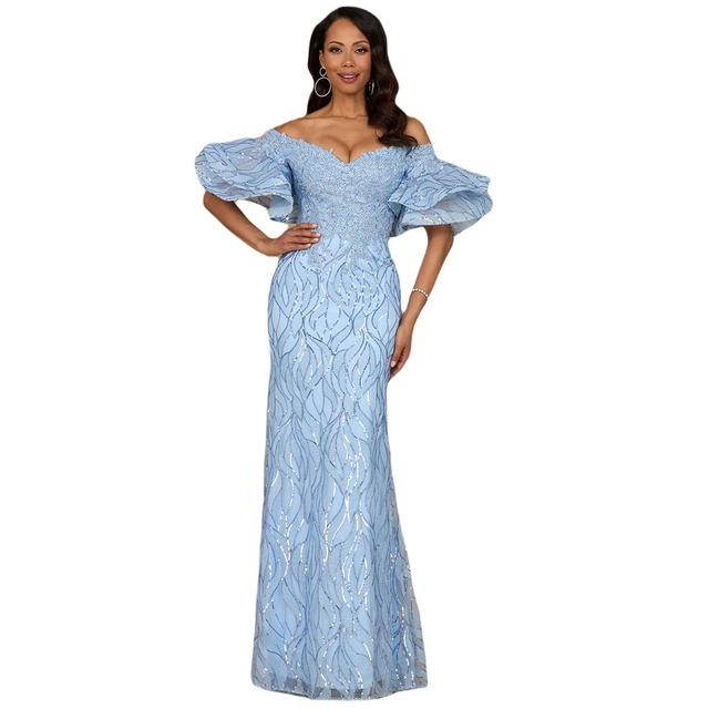 Lara Womens Off shoulder mermaid beaded gown with tiered sleeves Product Image